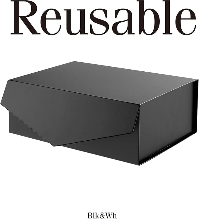 BLK&WH Gift Box 10.5x7.7x3.8 Inches With Magnetic Lid, Collapsible Groomsman Box (Matte Black)