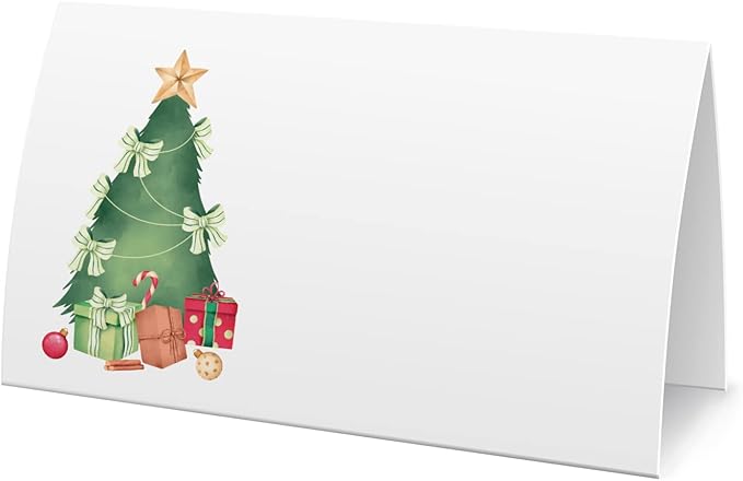 FZ-a104 Christmas Food Tent Labels (25 pack) - Table Place Cards for Banquet, Buffet Food Label, Christmas Party