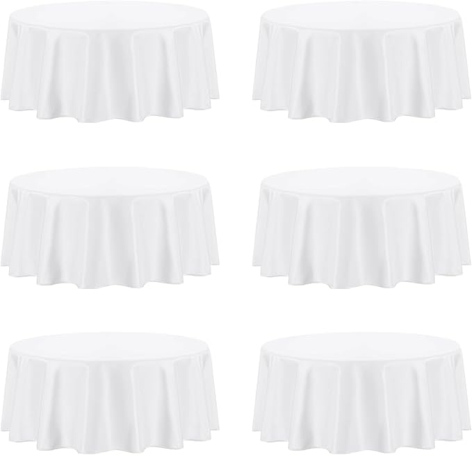 PureFit 6 Pack White Round Table Cloths 90 Inch, Stain and Wrinkle Resistant Table Linen for Round Table, Polyester Table Covers for Dining Table, Wedding, Party, Banquet and Camping