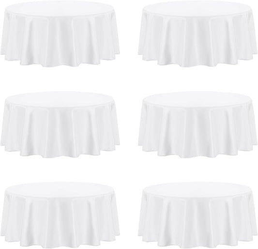 PureFit 6 Pack White Round Table Cloths 90 Inch, Stain and Wrinkle Resistant Table Linen for Round Table, Polyester Table Covers for Dining Table, Wedding, Party, Banquet and Camping