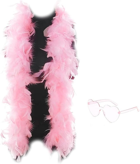 Feather Boa with Heart Rimless Sunglasses,4 ft Feather Boa for Bachelor Party Halloween Christmas Costume Accessory