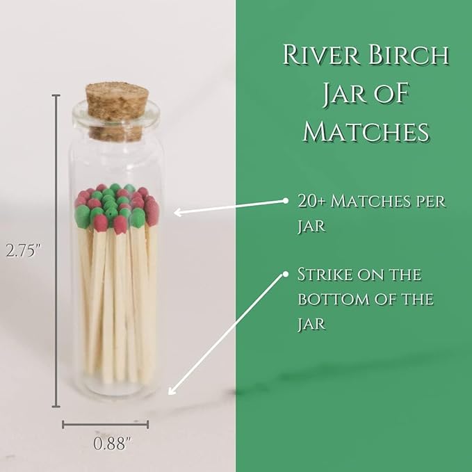 River Birch Decorative Matches in a Bottle with Striker - Cute & Colored Matches - 3 Bottles, Christmas Blend Tip, 60 Matches