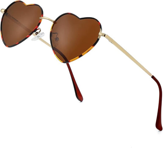JOVAKIT Polarized Heart Sunglasses for Women Fashion Lovely Style Metal Frame UV400 Protection Lens