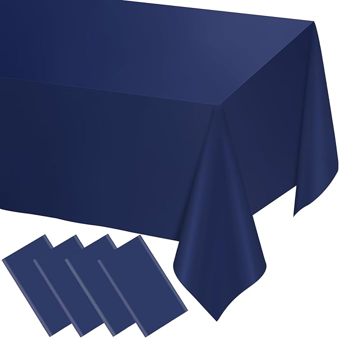 WNINK 4 Pack Navy Blue Tablecloths Dark Blue Rectangle Disposable Plastic Table Cloths 54" x 108" for Birthday, Retirement, Bridal Shower, Wedding, BBQ, Picnic Parties