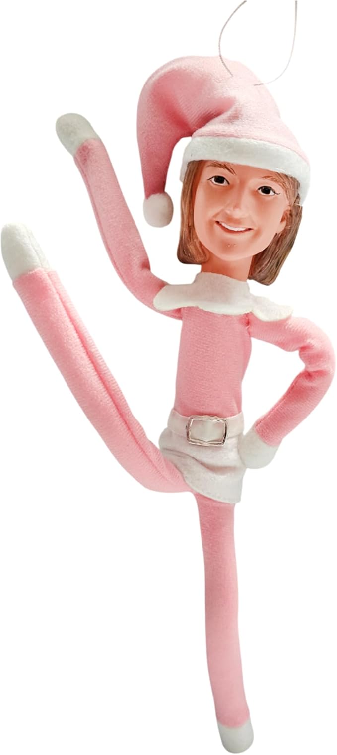 Pink Timeless Holiday Charm Elf 35cm Ornament – Handmade Pink Christmas Elf Decoration for Tree, Mantel, Shelf, and Holiday Party Décor
