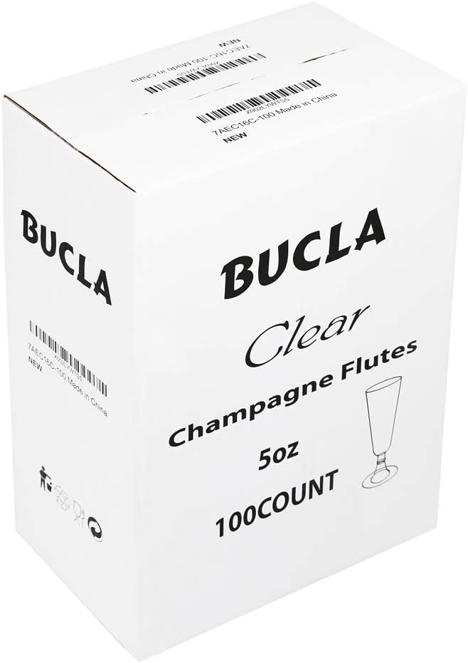 BUCLA 100 Pack Clear Plastic Champagne Flutes- 5OZ Plastic Champagne Glasses- Premium Quality Clear Disposable Cups-Ideal for Parties& Weddings
