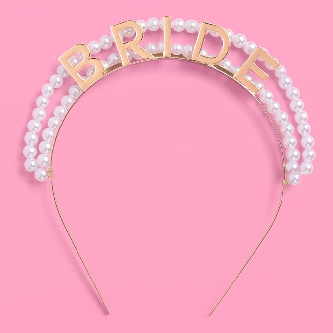 xo, Fetti Gold + Pearl Bride Headband | Metal Bachelorette Hair Accessory, Bridal Party Outfit, Rehearsal Dinner Hair Decor