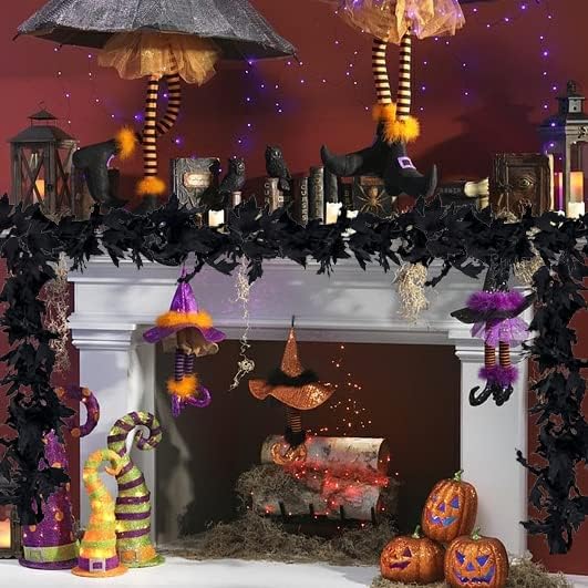 2 Pack Halloween Garlands Fall-Decor Maple Leaf, 6ft Foliage Mantle Vine Artificial Fall-Decorations for Home Fireplace Mantle Front Door Decor(Black)