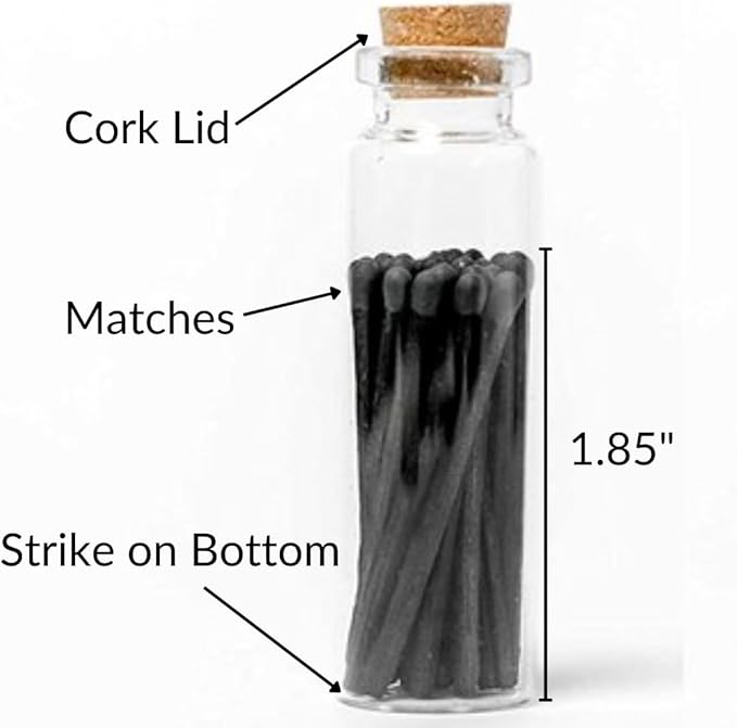 River Birch Decorative Matches in a Bottle with Striker - Cute & Colored Matches - 6 Bottles, All Black Tip, 120 Matches
