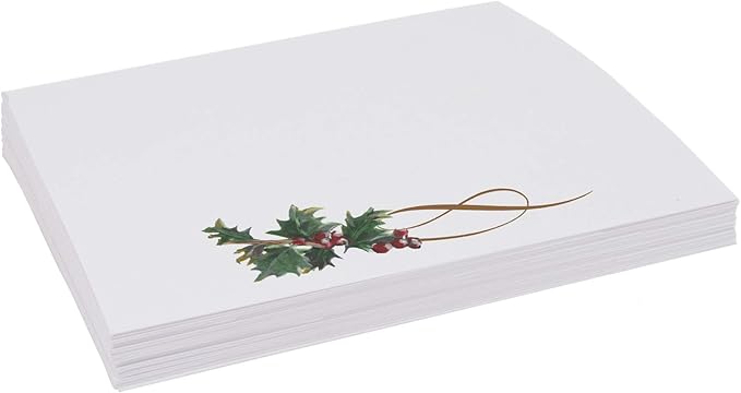 Christmas and Holiday Holly Swirl Place Cards, Set of 25, Pre-cut and Scored - Wedding, Party, Dinner, and Special Events - Made in the USA