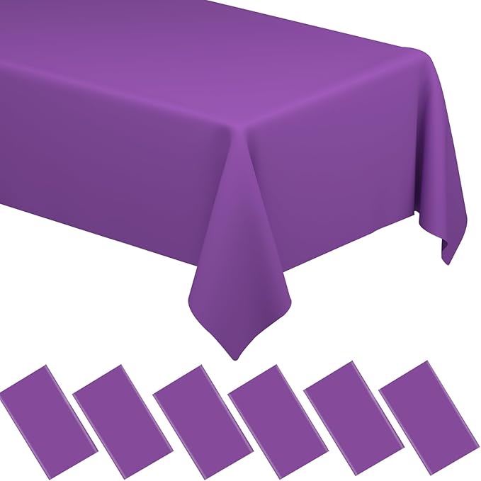 WNINK 6 Pack Purple Tablecloths Disposable Table Covers 54" x 108" Table Cloths for BBQ Birthday Picnic Bridal Shower Engagement Wedding Plastic Table Cloths for Parties