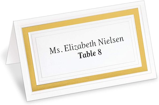 White Cover Stock Place Cards with Gold Foil Border, 100-Pack