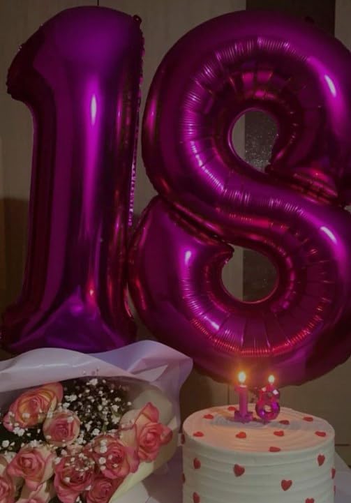 Hot Pink Foil Number 8 Balloon 40 Inch, Helium Mylar Eight Number 8 18 28 38 48 58 80 88 Birthday Balloons, 8th Hot Pink Women Men Wedding Anniversary, Graduations Party Supplies