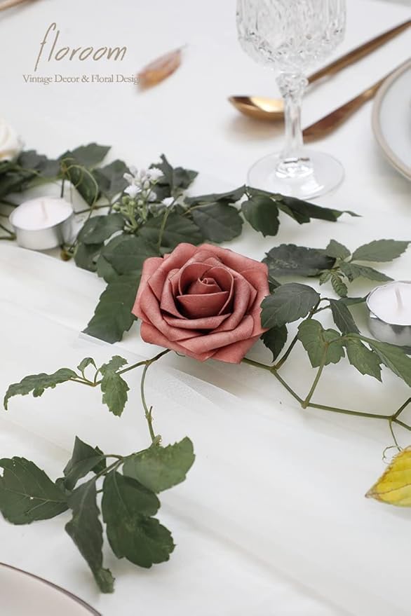 Floroom Artificial Flowers 25pcs Real Looking Dusty Cedar Foam Fake Roses with Stems for DIY Wedding Bouquets Bridal Shower Centerpieces Floral Arrangements Party Tables Home Decorations