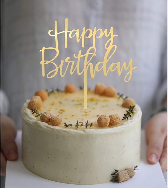 Happy Birthday Cake Topper, Mirrored Gold Acrylic Versatile Cake Topper for Birthday Party Decoration Ideas, Perfect Keepsake for your family and friends