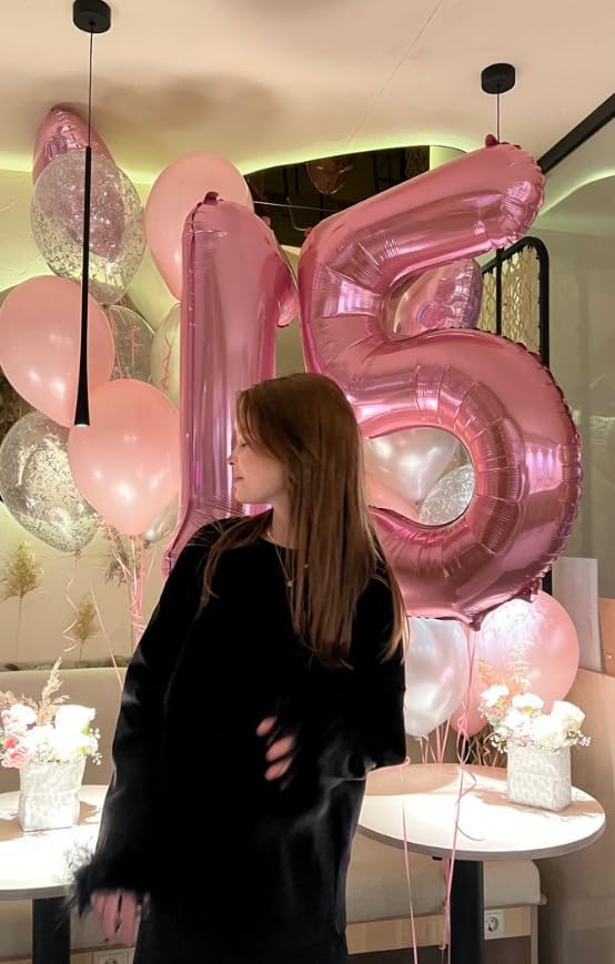 Large Pearlescent Pink 40 Inch Birthday Number 5 Balloon, Pearl Pink Five 5th 15 25 35 50 55 Birthday Anniversary Celebration Decorations, Foil Mylar Helium Numbers 5 Balloons Girl Boy Party Supplies