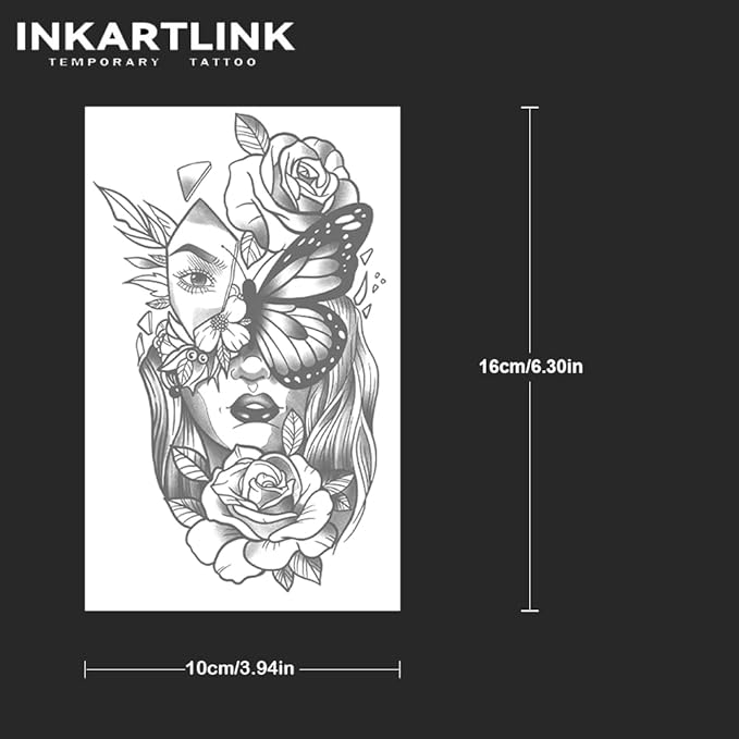 INKARTLINK 2 Sheets Extra Large Semi permanent Tattoos, Temporary Tattoos, Adult Art Designs, Waterproof, Realistic, No Adhesive, Non-Reflective, Lasts 1-2 Weeks,(Floral Metamorphosis)