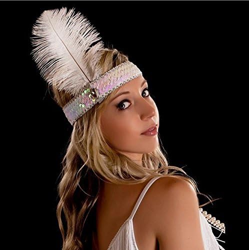 Luckygift 1920s Flapper Headband Ostrich Feather Headpiece Roaring 20's Party Costume Flapper Headpiece with Mixed Color 20PCS