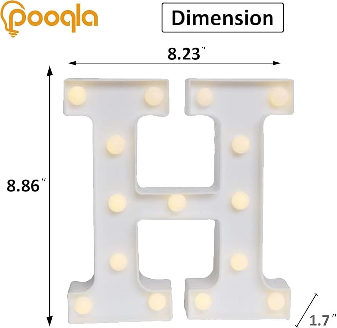 Pooqla LED Light Up Letters, Warm White and Colorful Lighted Marquee Letters with Remote, Lighted Letter for Party Birthday Decorations, Gift for Girls Boys Night Light, Wedding Home Decor, Letter H