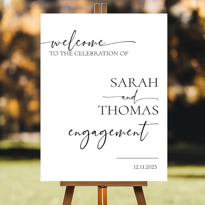 Personalized Engagement Party Welcome Sign, Custom Name & Date for Bridal Shower, Engagement Celebrations Decorations, We're Engaged, Elegant Wedding Decor Sign for Indoor, Outdoor #12