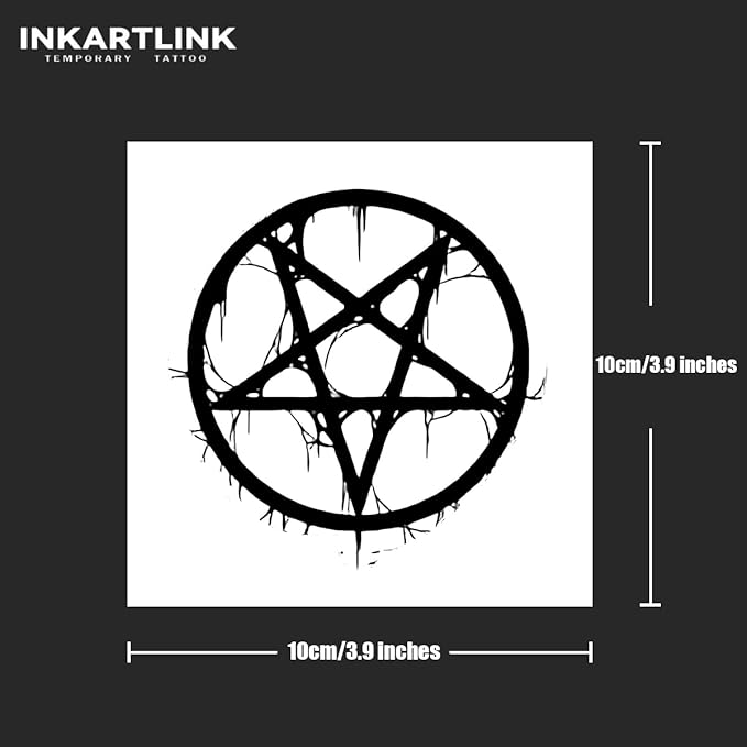 INKARTLINK Temporary Tattoos, 2 Sheets Medium Semi Permanent Tattoo Adult Art Waterproof Temp Tattoo Party Favors Stickers Realistic Look, No Adhesive, Lasts 1-2 Weeks Black (Pentagram)