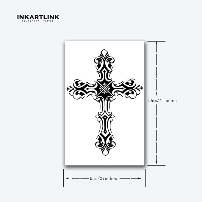 INKARTLINK Tattoo Tech, 3 Sheets Small Semi Permanent Tattoo, Adult Art Design Temporary Tattoos, Lasts 1-2 Weeks, Waterproof, Realistic Look, No Adhesive, No Reflection (Actually, a Cross)