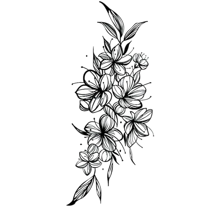 INKARTLINK Tattoo Tech, 2 Sheets Large Semi Permanent Tattoo, Adult Art Design Temporary Tattoos, Lasts 1-2 Weeks, Waterproof, Realistic Look, No Adhesive, No Reflection (Plain Flower Design)