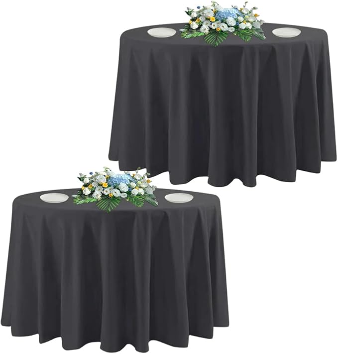 2 Pack Round Tablecloth White 120 Inch, Stain Resistant and Wrinkle Polyester Fabric, Washable Table Cover for Kitchen Dining, Wedding, Buffet Table, Holiday Party