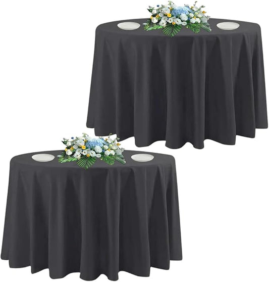 2 Pack Round Tablecloth White 120 Inch, Stain Resistant and Wrinkle Polyester Fabric, Washable Table Cover for Kitchen Dining, Wedding, Buffet Table, Holiday Party