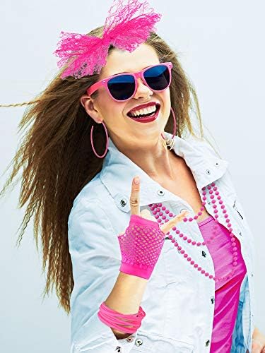 Blulu 80s Costume Accessories for Women Lace Headband Earrings Fishnet Gloves Necklace Bracelet for 80s Retro Party