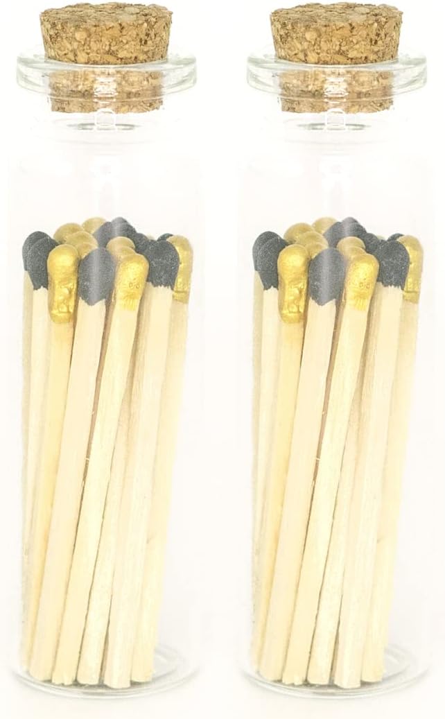 River Birch Great Gatsby Blend Tip Decorative Matches | 40+ Small Premium Wooden Safety Matches | 2 Bottles of 20+ Matches Each with Striker on Bottom | Home Decor