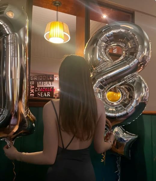 Silver Foil Number 18 Balloon 40 Inch, Helium Mylar Eight Number 18 81 Birthday Balloons, 18th Silver Women Men Wedding Anniversary, Graduations Party Supplies