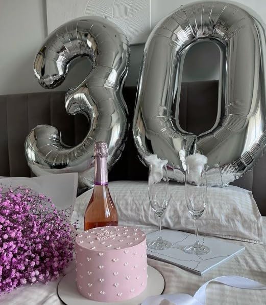 Silver Helium Number Balloon 40 Inch, Giant Foil Silver Number 0 Birthday Balloons, Large Numbers 10 20 30 40 50 60 70 80 90 100 2025, Party Celebration Supplies Decorations