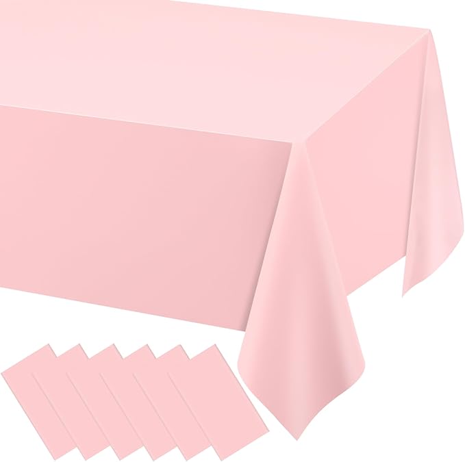 WNINK 6 Pack Plastic Light Pink Tablecloths for Parties Disposable Table Covers 54" x 108" Baby Pale Pink Pastel for Baby Shower Party, Parties Bridal Shower, Engagement Wedding,Holiday Birthday