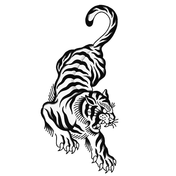 INKARTLINK Tattoo Tech, 2 Sheets Medium Semi Permanent Tattoo, Adult Art Design Temporary Tattoos, Lasts 1-2 Weeks, Waterproof, Realistic Look, No Adhesive, No Reflection (Tiger Design)