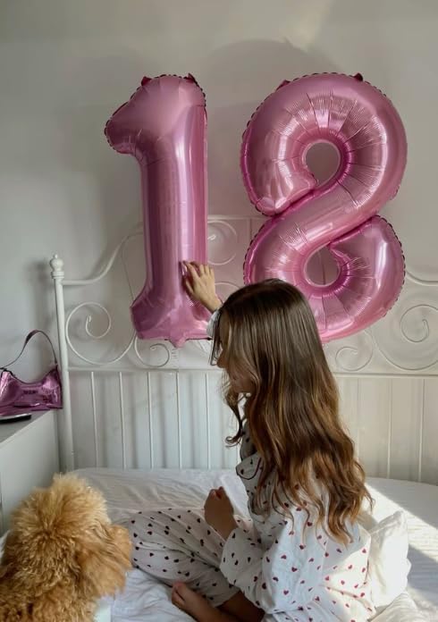 Pearlescent Pink Number 1 Balloon 40 inch, Number 1 Birthday Balloon for Boy Girl, Pearl Pink One Balloon for 1st 10 11 12 16 18 Birthday Party, Anniversary Celebration Number Balloons Decorations