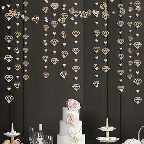 52 Ft Valentines Day Party Decorations Champagne Gold Heart Garland Hanging Paper Diamond Heart Streamer Banner for Engagement Bachelorette Bridal Shower Wedding Anniversary Mothers Day Birthday Party
