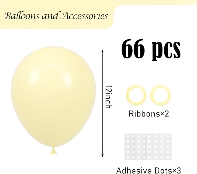 Pastel Yellow Balloons, 66pack 12inch Light Yellow Latex Party Balloons for Birthday Baby Shower Graduation Wedding Gender Reveal Anniversary Party Decorations