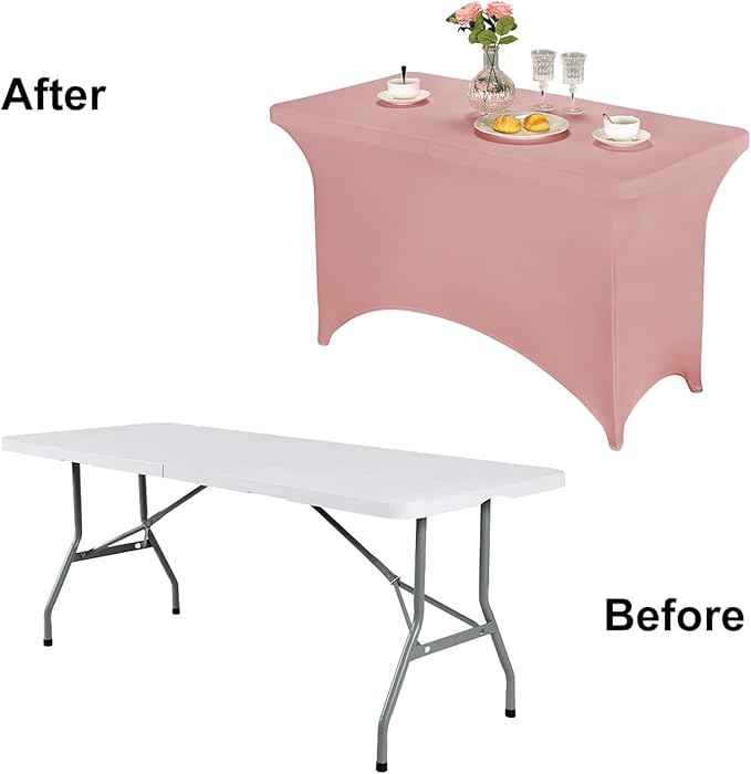 FORLIFE Spandex Table Covers - Fitted 4ft Rectangular Tablecloth, Stretch Patio Table Cover for Wedding, Banquet, Party (Dusty Rose)