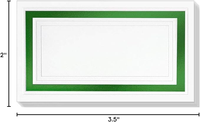 White Cover Stock Place Cards with Green Foil Border, 100-Pack