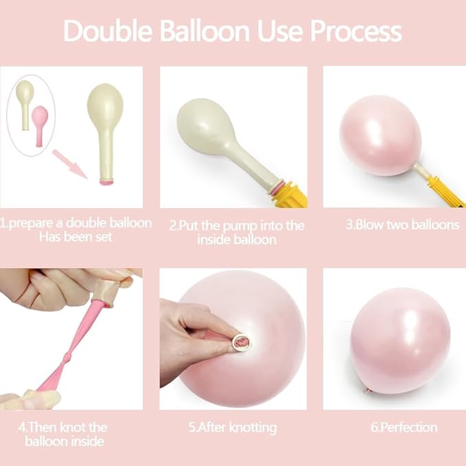 Pearl Pink Balloon Arch Double Stuffed Pastel Light Baby Pink Balloon Garland Different Sizes 12/10/5in With Clear Bobo Balloons for Birthday Wedding Bridal Baby Shower Engagement Party Decor