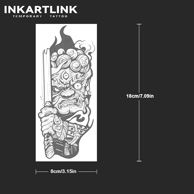 INKARTLINK Tattoo Tech, 2 Sheets Large Semi Permanent Tattoo, Adult Art Design Temporary Tattoos, Lasts 1-2 Weeks, Waterproof, Realistic Look, No Reflection (The Warrior's Sword)