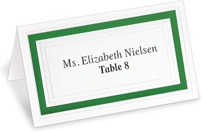 PaperDirect White Cover Stock Place Cards with Green Foil Border, 200-Pack