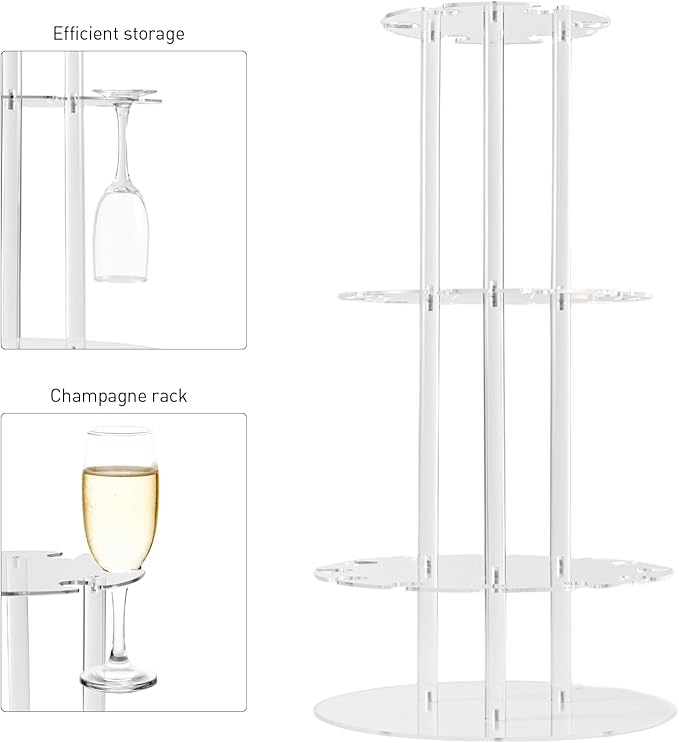 Champagne Tower, Circle Acrylic Champagne Display Rack Stand with 28 Slots, 3 Tier Floating Sight Champagne Flute Holder for Party, Wedding, 13.4x13.4x25.5 inch, 2Pcs