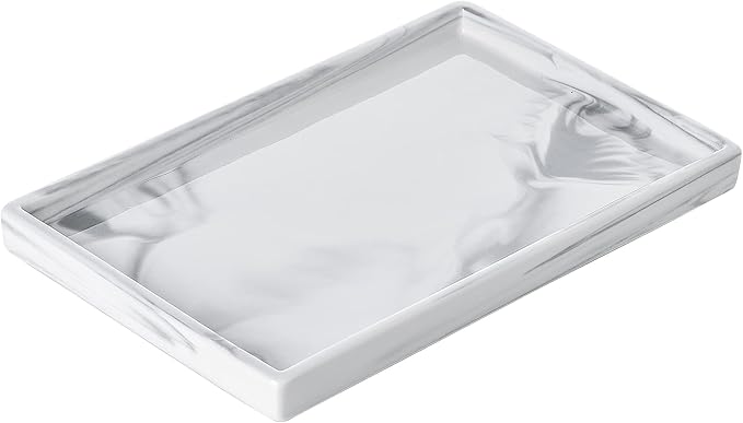 Ceramic Vanity Bathroom Tray Marble Decor Holder and Organizer for Jewelry Perfume Candle Soap Plant Towel Cosmetic Act Large Tray