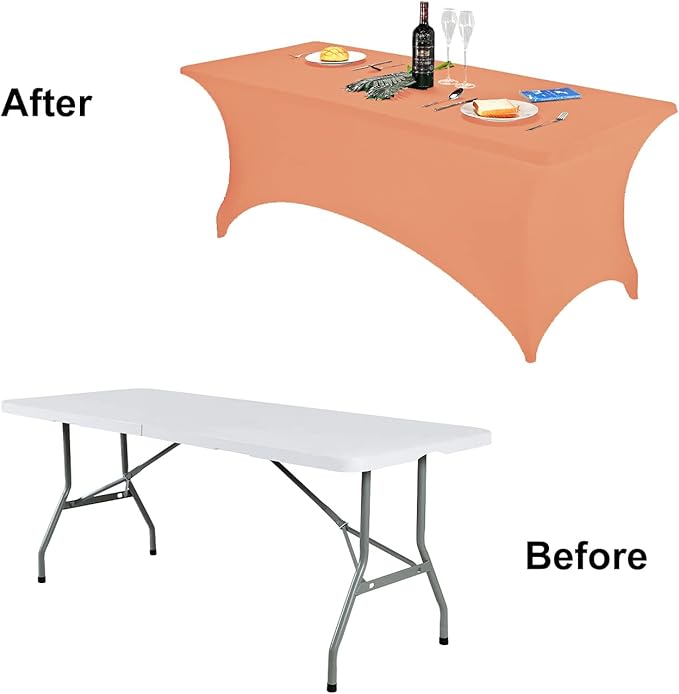 FORLIFE Spandex Table Cover - Fitted 8ft Rectangular Tablecloth, Stretch Patio Cover, Universal for Wedding, Banquet, Party (Peach)
