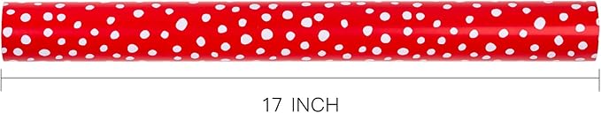 WRAPAHOLIC Reversible Wrapping Paper - Mini Roll - 17 Inch X 33 Feet - Red and Delicate Polka Dots Design for Birthday, Holiday, Wedding, Baby Shower