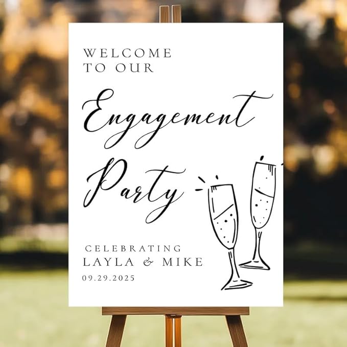 Personalized Engagement Party Welcome Sign, Custom Name & Date for Bridal Shower, Engagement Celebrations Decorations, We're Engaged, Elegant Wedding Decor Sign for Indoor, Outdoor #15