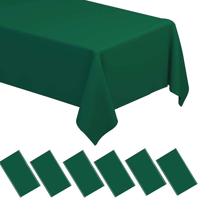 WNINK 6 Pack Dark Green Plastic Tablecloths 54" x 108" Rectangular Table Covers for Weddings, Bridal Showers, Birthdays, Parties
