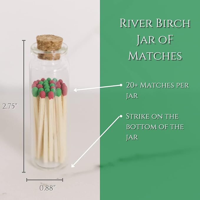 River Birch Decorative Matches in a Bottle with Striker - Cute & Colored Matches - 2 Bottles, Christmas Blend Tip, 40 Matches